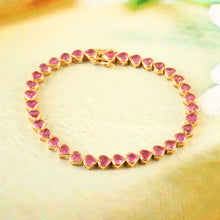 Load image into Gallery viewer, PINK SAPPHIRE HEART SHAPE BRACELET 14K YELLOW GOLD