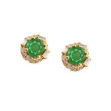 Load image into Gallery viewer, DIAMOND AND DIAMOND BAGUETTE 14K YELLOW GOLD WITH EMERALD ROUND STUDS