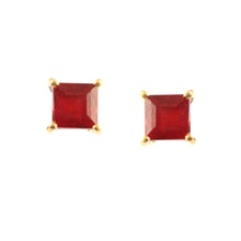 Load image into Gallery viewer, RUBY AND 14K YELLOW GOLD SQUARE SHAPE STUDS EARRING