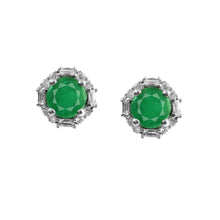Load image into Gallery viewer, DIAMOND AND DIAMOND BAGUETTE 14K WHITE GOLD WITH EMERALD ROUND STUDS
