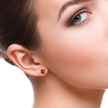 Load image into Gallery viewer, RUBY AND 14K WHITE GOLD SQUARE SHAPE STUDS EARRING