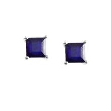 Load image into Gallery viewer, BLUE SAPPHIRE AND 14K WHITE GOLD SQUARE SHAPE STUDS EARRING
