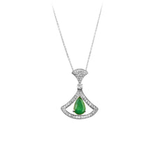 Load image into Gallery viewer, DIAMOND AND 14K WHITE GOLD WITH EMERALD PENDANT CHAIN