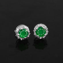 Load image into Gallery viewer, DIAMOND AND DIAMOND BAGUETTE 14K WHITE GOLD WITH EMERALD ROUND STUDS