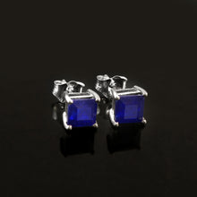 Load image into Gallery viewer, BLUE SAPPHIRE AND 14K WHITE GOLD SQUARE SHAPE STUDS EARRING