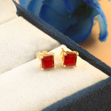 Load image into Gallery viewer, RUBY AND 14K YELLOW GOLD SQUARE SHAPE STUDS EARRING