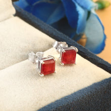 Load image into Gallery viewer, RUBY AND 14K WHITE GOLD SQUARE SHAPE STUDS EARRING