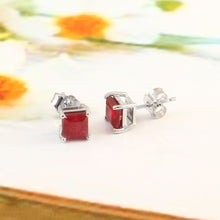 Load image into Gallery viewer, RUBY AND 14K WHITE GOLD SQUARE SHAPE STUDS EARRING