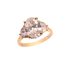 Load image into Gallery viewer, 5.00 CT LAB GROWN DIAMOND & 14K YELLOW GOLD HALF MOON SHAPE AND OVAL SOLITAIRE RING