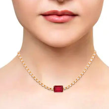 Load image into Gallery viewer, 1.55 CT DIAMOND & 14K YELLOW GOLD WITH RUBY NECKLACE