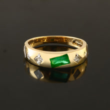 Load image into Gallery viewer, 0.55 CT MIX SHAPE DIAMOND & 0.40 CT EMERALD 14K YELLOW GOLD RING