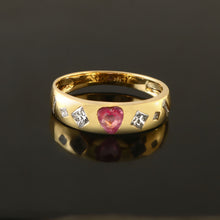 Load image into Gallery viewer, 0.21 CT DIAMOND MIX SHAPE & 0.35 CT PINK SAPPHIRE HEART 14K YELLOW GOLD RING