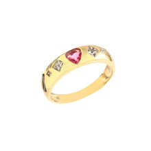 Load image into Gallery viewer, 0.21 CT DIAMOND MIX SHAPE & 0.35 CT PINK SAPPHIRE HEART 14K YELLOW GOLD RING