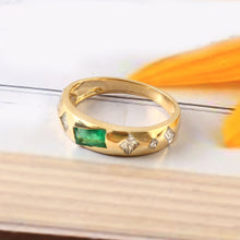 Load image into Gallery viewer, 0.55 CT MIX SHAPE DIAMOND & 0.40 CT EMERALD 14K YELLOW GOLD RING
