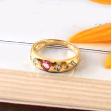 Load image into Gallery viewer, 0.21 CT DIAMOND MIX SHAPE & 0.35 CT PINK SAPPHIRE HEART 14K YELLOW GOLD RING