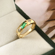 Load image into Gallery viewer, 0.55 CT MIX SHAPE DIAMOND & 0.40 CT EMERALD 14K YELLOW GOLD RING