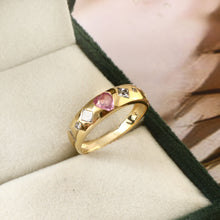 Load image into Gallery viewer, 0.21 CT DIAMOND MIX SHAPE & 0.35 CT PINK SAPPHIRE HEART 14K YELLOW GOLD RING