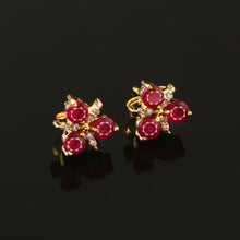Load image into Gallery viewer, 0.07 CT DIAMOND & 1.10 CT RUBY 14K YELLOW GOLD STUD