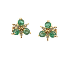 Load image into Gallery viewer, 0.07 CT DIAMOND & 0.50CT EMERALD 14K YELLOW GOLD STUDS