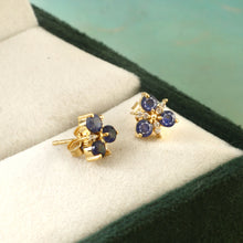 Load image into Gallery viewer, 0.07 CT DIAMOND & 1.00 CT BLUE SAPPHIRE 14K YELLOW GOLD STUDS