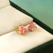 Load image into Gallery viewer, 0.07 CT DIAMOND & 0.80 CT PINK SAPPHIRE 14K YELLOW GOLD STUD