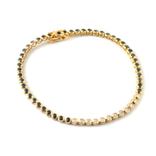 Load image into Gallery viewer, 0.35 CT DIAMOND &2.20 CT BLUE SAPPHIRE 14K YELLOW GOLD TENNIS BRACELET