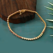 Load image into Gallery viewer, 0.35 CT DIAMOND &2.20 CT RUBY 14K YELLOW GOLD TENNIS BRACELET