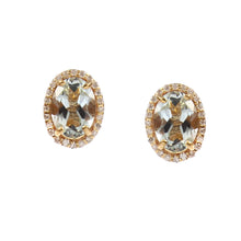 Load image into Gallery viewer, 0.15 CT DIAMOND & 1.40 CT AQUAMARINE 14K YELLOW GOLD STUDS