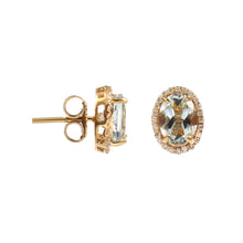Load image into Gallery viewer, 0.15 CT DIAMOND & 1.40 CT AQUAMARINE 14K YELLOW GOLD STUDS