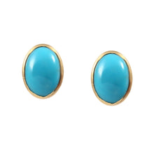 Load image into Gallery viewer, 1.20 CT TURQUOISE OVAL BEZEL SETTING 14K YELLOW GOLD STUDS