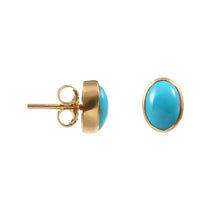 Load image into Gallery viewer, 1.20 CT TURQUOISE OVAL BEZEL SETTING 14K YELLOW GOLD STUDS