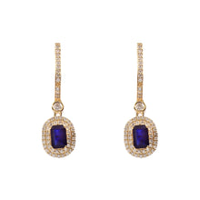 Load image into Gallery viewer, 0.70 CT DIAMOND & 1.60 CT BLUE SAPPHIRE 14K YELLOW GOLD HUGGIE EARRING