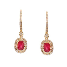 Load image into Gallery viewer, 0.70 CT DIAMOND & 1.80 CT RUBY 14K YELLOW GOLD HUGGIE EARRING