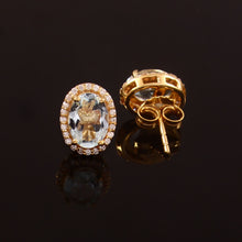 Load image into Gallery viewer, 0.15 CT DIAMOND & 1.40 CT AQUAMARINE 14K YELLOW GOLD STUDS