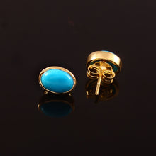 Load image into Gallery viewer, 1.20 CT TURQUOISE OVAL BEZEL SETTING 14K YELLOW GOLD STUDS