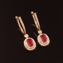 Load image into Gallery viewer, 0.70 CT DIAMOND & 1.80 CT RUBY 14K YELLOW GOLD HUGGIE EARRING