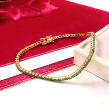 Load image into Gallery viewer, 2.50 CT EMERALD ROUND TENNIS 14K YELLOW GOLD BRACELET