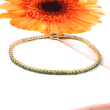 Load image into Gallery viewer, 2.50 CT EMERALD ROUND TENNIS 14K YELLOW GOLD BRACELET