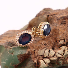Load image into Gallery viewer, 0.25 CT DIAMOND & 1.85 CT HEATED BLUE SAPPHIRE STUDS