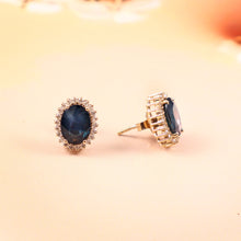 Load image into Gallery viewer, 0.25 CT DIAMOND & 1.85 CT HEATED BLUE SAPPHIRE STUDS