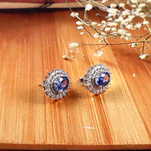 Load image into Gallery viewer, 0.65 CT DIAMOND & 2.60 CT HEATED BLUE SAPPHIRE STUDS EARRING