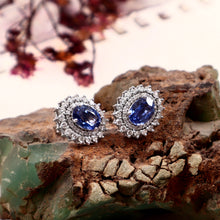 Load image into Gallery viewer, 0.65 CT DIAMOND & 2.60 CT HEATED BLUE SAPPHIRE STUDS EARRING