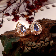 Load image into Gallery viewer, 1.15 CT DIAMOND & 2.20 CT HEATED BLUE SAPPHIRE PEAR SHAPE STUDS EARRINGS