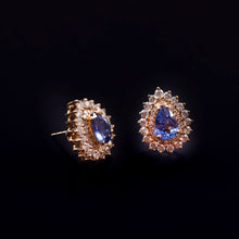 Load image into Gallery viewer, 1.15 CT DIAMOND & 2.20 CT HEATED BLUE SAPPHIRE PEAR SHAPE STUDS EARRINGS