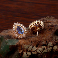 Load image into Gallery viewer, 1.15 CT DIAMOND & 2.20 CT HEATED BLUE SAPPHIRE PEAR SHAPE STUDS EARRINGS