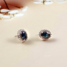 Load image into Gallery viewer, 0.25 CT DIAMOND & 1.85 CT HEATED BLUE SAPPHIRE STUDS