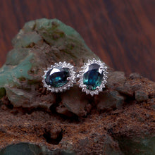 Load image into Gallery viewer, 0.25 CT DIAMOND & 1.85 CT HEATED BLUE SAPPHIRE STUDS