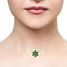 Load image into Gallery viewer, EMERALD AND 14K WHITE GOLD FLOWER PENDANT WITH CHAIN
