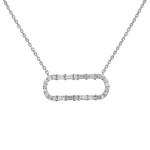 Load image into Gallery viewer, DIAMOND AND BAGUETTE 14k WHITE GOLD OVAL SHAPE PENDANT CHAIN NECKLACE