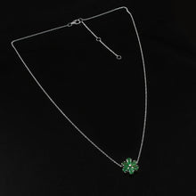 Load image into Gallery viewer, EMERALD AND 14K WHITE GOLD FLOWER PENDANT WITH CHAIN